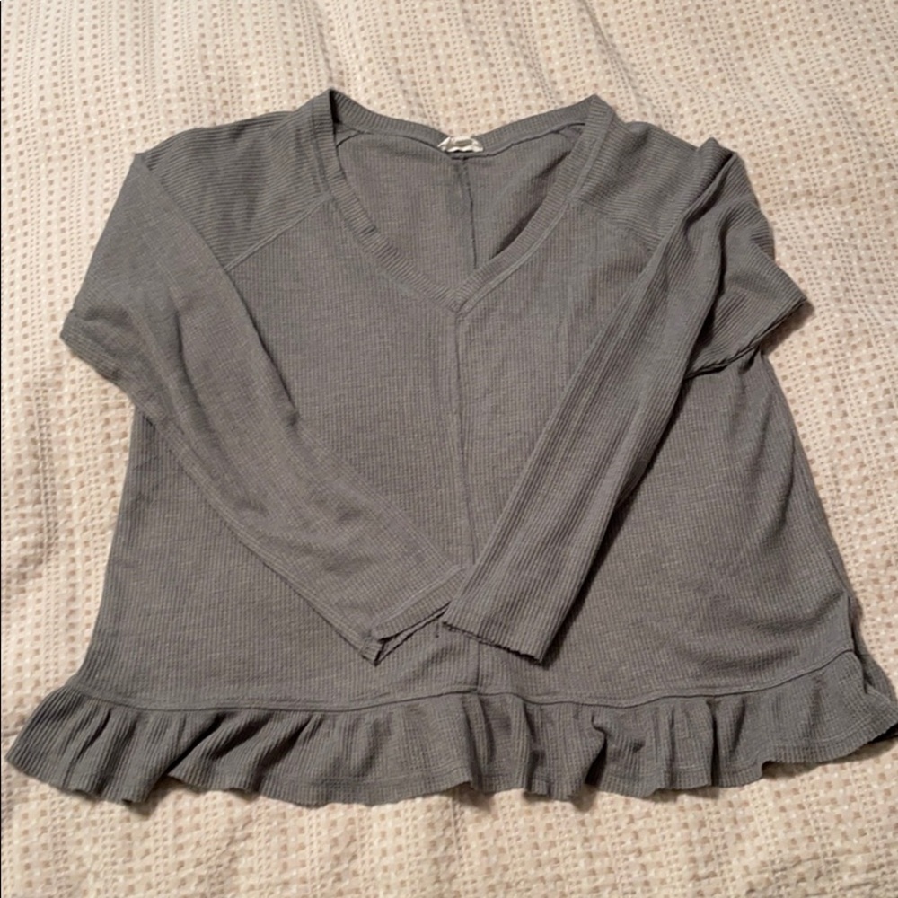 🐝 Jane and Delancey Waffle Knit Ruffle Hem Top